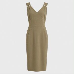 Worn once. Size 8 Pure Navy Khaki Structured V-Neck Midi Sleeveless Sheath Dress